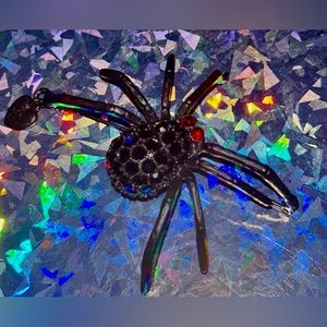 Betsey Johnson black red heart crystal eyes brooch pin vintage rare pinup Pin1